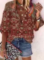 Detalle de camisa de verano holgada con botones y estampado retro bohemio mujer - S / Tops / Estampado étnico en tonos rojos (Estilo 2)