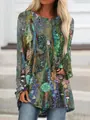 Close-up of vintage ethnic print long sleeve top with round neck for casual fashion - S / Top (9532) / Type 2 (Artistic Floral Geometric Print)