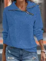 Detailansicht des blauen Sweatshirts mit einzigartigem diagonalem Kragen und Reißverschluss - S / Oberteile / Blau