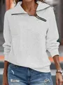 Detailansicht Damen-Sweatshirt mit schrägem Reißverschluss und Waffelstrick-Struktur. - S / Oberteile / Weiß