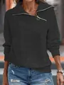 Detailansicht des Damen-Sweatshirts aus Waffelstrick mit schickem diagonalem Reißverschluss. - S / Oberteile / Schwarz