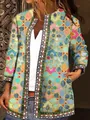Detailed view of the vibrant ethnic geometric tile print on this long-sleeve open cardigan. - M / Top (9440) / Multicolor Geometric Tile Print