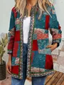 Vintage ethnic print cardigan jacket with colorful patchwork and geometric border - M / Top (9440) / Red Blue Patchwork Floral Print