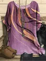 Detailed view of bohemian purple tunic top with artistic abstract wave pattern print - S / Tops / Deep Purple Abstract Texture (Image 8)