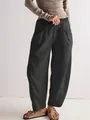 Casual loose cotton linen harem trousers with elastic waist and side pockets for women - S / Bottoms / Black