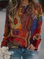 Detail of women's vintage ethnic long-sleeve sweatshirt with colorful abstract pattern - S / Tops / Multicolor Abstract Texture (Fig 4)