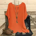 Haut orange décontracté à manches courtes ample avec fentes latérales et accessoires - XL / Hauts / Rouge Orangé