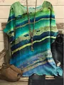 Casual loose short-sleeved top with vibrant abstract blue and green mineral print design. - S / Tops / Blue Mineral Texture (Image 19)