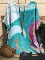 Casual women's short-sleeve top featuring an abstract blue and purple swirl print. - S / Tops / Lake Blue and Purple Gradient Print (图36)