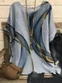 Close-up of the abstract graphic print on this casual loose short-sleeve shirt. - S / Tops / Blue and Gold Abstract Art Print (图35)