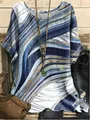 Detailed view of women's casual loose round neck top with abstract blue wavy print - S / Tops / Blue Abstract Wave Print (图33)