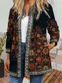 Vintage ethnic print open cardigan jacket featuring intricate geometric and floral patterns - M / Tops / Deep Blue Bohemian Print