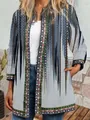 Bohemian ethnic print cardigan with long sleeves and open front design - M / Top (9440) / Colorful Geometric Totem Print