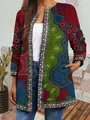 Detailed view of women's vintage ethnic print jacket with vibrant abstract patterns. - M / Tops / Colorful Abstract Art Print