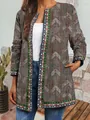 Vintage ethnic print long sleeve open front cardigan jacket for women with pockets - M / Tops / Dark Grey Ethnic Arrow Print