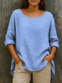Primer plano de una blusa holgada de lino para mujer en azul claro con tejido texturizado fino - S / Tops / Azul cielo