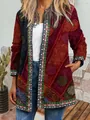 Vintage ethnic print cardigan for women featuring colorful geometric patterns and long sleeves - M / Tops / Brick Red and Brown Geometric Print