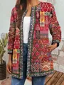 Women's vintage ethnic patchwork jacket with vibrant patterns and comfortable long sleeves - M / Top (9440) / Red Patchwork Print (Image 60)