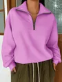 Vista dettagliata della felpa rosa da donna con mezza cerniera e colletto - Taglia S / Top / Rosa brillante