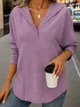Vista detallada de suéter de punto morado con capucha y cuello en V para mujer - S / Tops / Violeta Claro