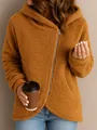 Detalle de sudadera con capucha de felpa sherpa para mujer con cremallera asimétrica - S / Tops / Naranja