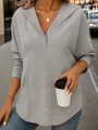 Top de punto gris con capucha para mujer y cuello en V, perfecto para un look casual. - S / Tops / Gris