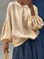 Blusa beige informal con elegantes mangas farol y escote redondo con pliegues - S / Tops / Albaricoque