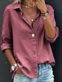 Casual loose-fit long sleeve button-up shirt in dusty rose with elegant collar details - S / Tops / Rouge Red