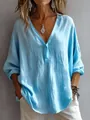 Detailed texture of casual light blue V-neck long sleeve blouse for women - S / Tops / Sky Blue