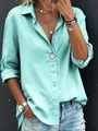 Close-up of a mint green long-sleeve lapel shirt featuring a soft, high-quality fabric - S / Tops / Emerald Green