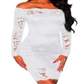 Detail view showing the elegant white off-the-shoulder lace bodycon dress for evening parties - White