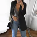 Giacca blazer nera casual da donna con risvolto e tasche per ufficio e tempo libero - Taglia S / Top / Nero