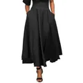 Jupe longue trapèze noire élégante à taille haute avec poches latérales pour femme - S / Noir