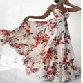 Elegante abito lungo bohémien a fiori con design schiena scoperta e spalline sottili - Taglia S / Stampa Floreale Multicolore
