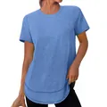 Casual lichtblauw ruimvallend dames-T-shirt met korte mouwen en een ronde zoomlijn - S / Tops / Blauw