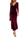 Dettaglio dell'elegante abito da sera in velluto con scollo a V e taglio a sirena - XL / Top / Borgogna