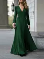 Robe longue élégante à col en V et manches longues avec ceinture en vert émeraude - S / Hauts / Vert Militaire