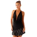 Top sexy allacciato al collo nero con scollo a V profondo e dettaglio drappeggiato da donna - Taglia S / Top / Nero