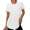 Casual wit dames T-shirt met korte mouwen en een stijlvolle ronde gebogen zoom - S / Tops / Wit