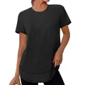 Casual losvallend donkergrijs dames-T-shirt met ronde hals en gebogen zoomlijn - S / Tops / Zwart