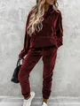Women's casual two-piece velvet tracksuit featuring hooded sweatshirt and matching joggers in red - S / Top And Bottom / Burgundy