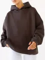 Stylish oversized dark brown hooded sweatshirt for women featuring a loose casual fit design - S / Tops / Coffee