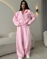 Stylish women's pink two-piece tracksuit set featuring zip-up hoodie and wide-leg pants - S / Top And Bottom / Pink