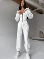 Detail view of women's white 2-piece hooded corset sweatshirt and jogger set - S / Top And Bottom / White