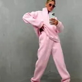 Completo sportivo rosa chic 2 pezzi con felpa a mezza zip e pantaloni jogger coordinati - Rosa