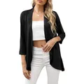Elegante cardigan da donna con maniche a 3/4, giacca aperta nera casual dal taglio morbido - Taglia S / Top / Nero