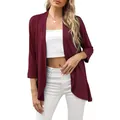 Elegante cárdigan burdeos para mujer con manga francesa, frente abierto muy chic - Burdeos