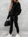 Women's 2-piece black velvet tracksuit with hooded sweatshirt and matching joggers - S / Top And Bottom / Black