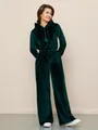 Completo da donna in velluto verde smeraldo con felpa con cappuccio e pantaloni larghi - Verde Scuro