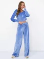 Set in velluto azzurro due pezzi con felpa con zip e pantaloni larghi a coulisse - Blu